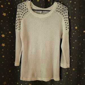 Forever 21 | Cream Crochet Sweater With Brass Studs